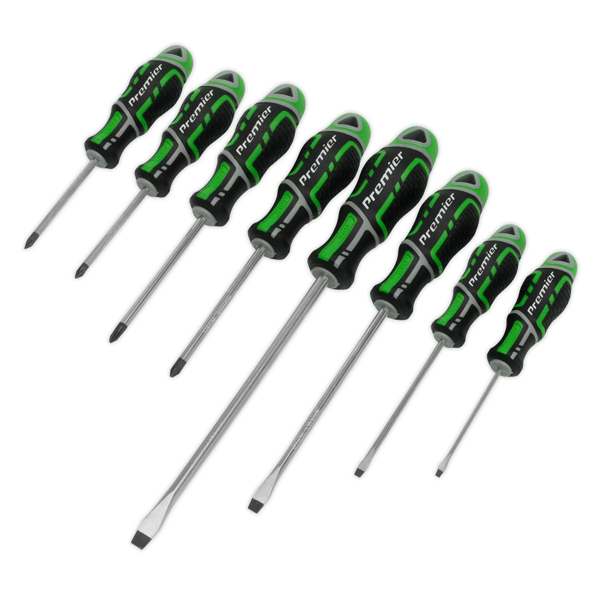 Sealey Screwdriver Set With Hanging Holes 8 Pieces GripMAX Hi-Vis Green AK4322HV