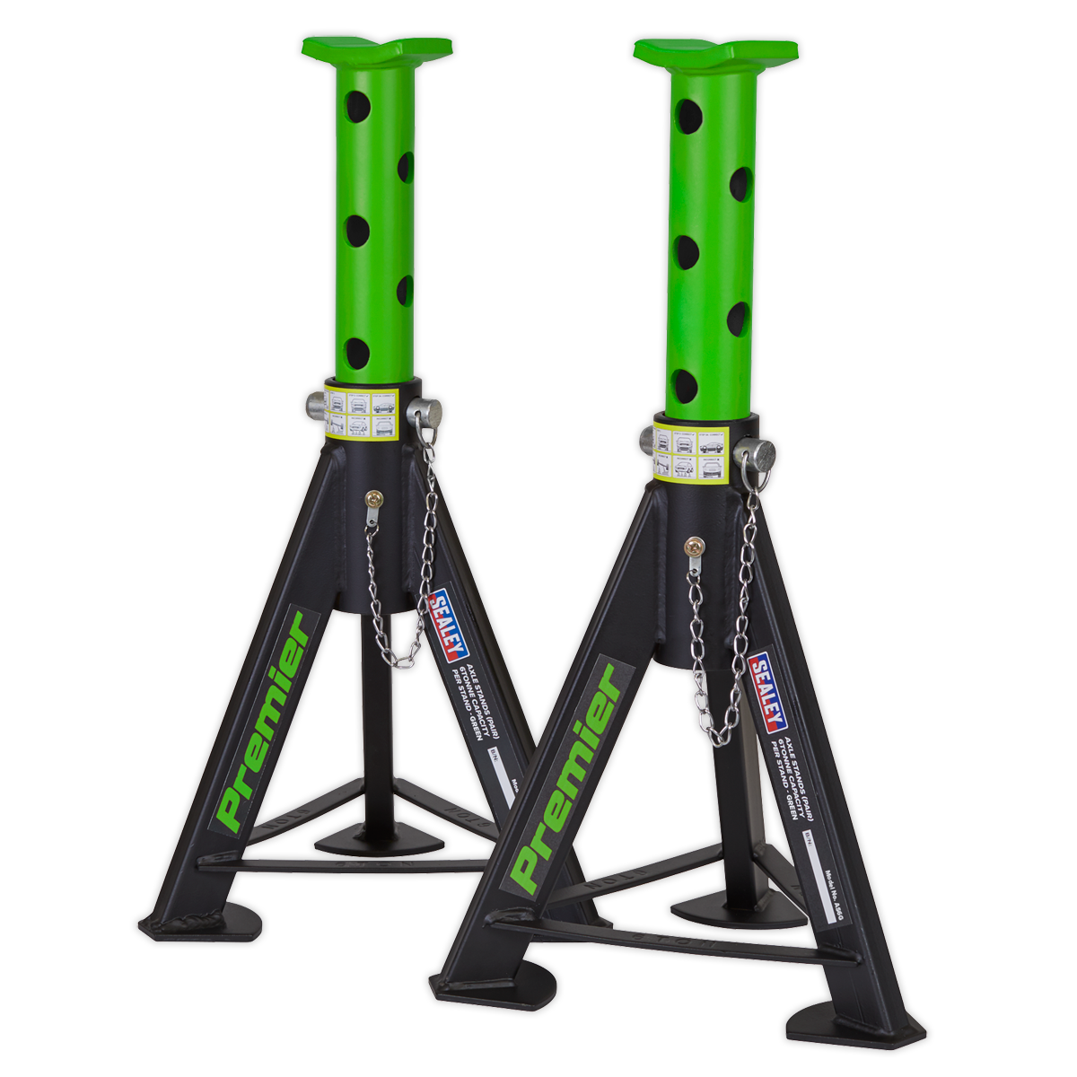 Sealey Load Axle Stands Pair 6 Tonne Capacity Per Stand Heavy Duty - Green AS6G