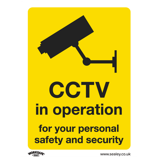 Sealey Warning Safety Sign CCTV Rigid Plastic 75 x 100mm - Pack of 10 SS40P10