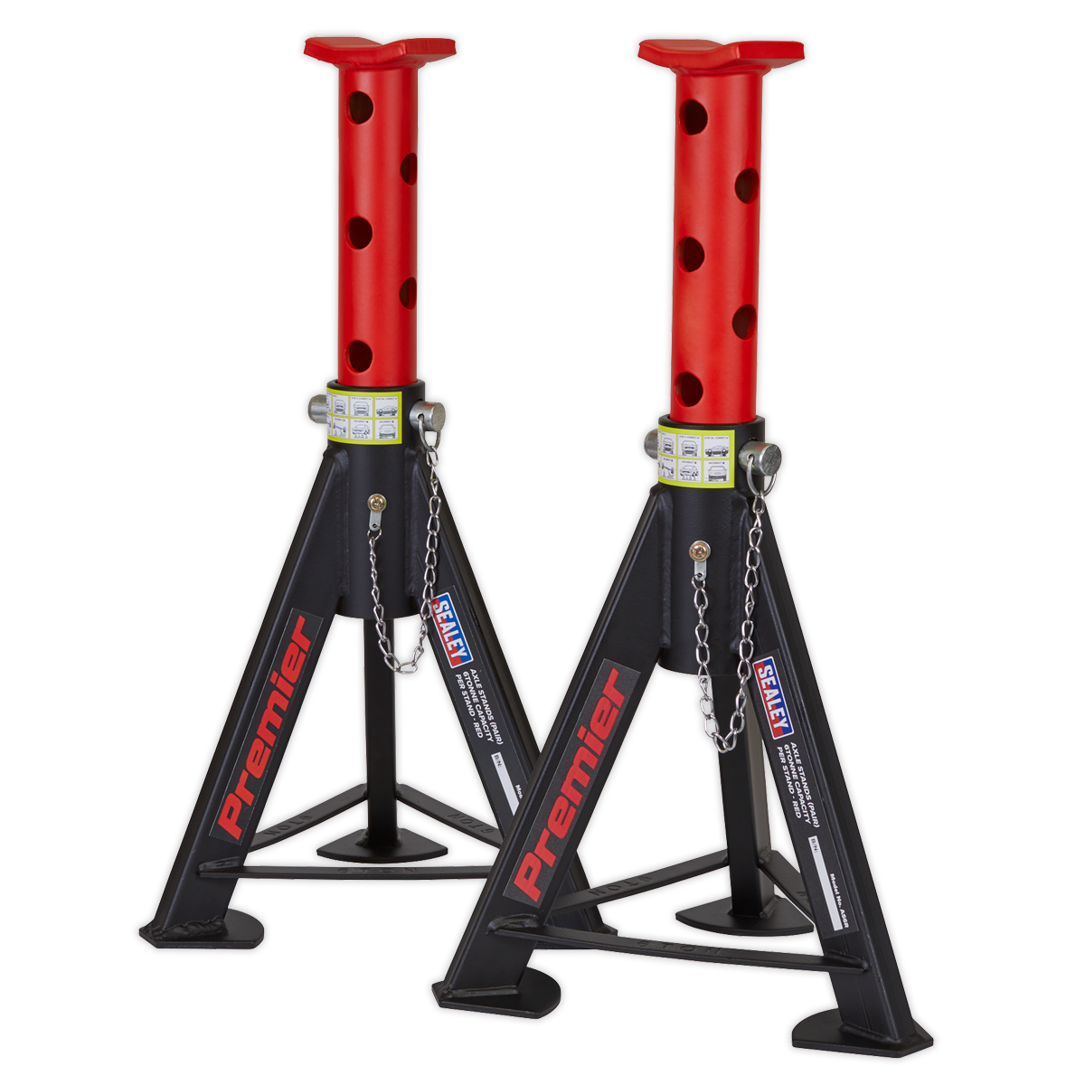 Sealey 2x Heavy Duty Lift Axle Stands 6 Tonne Capacity/Stand - Red AS6R