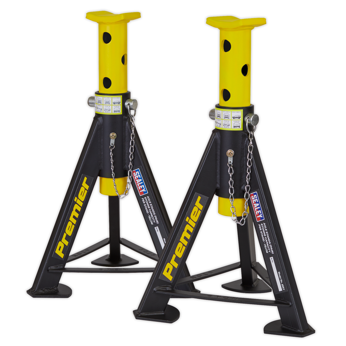 Sealey 2x Heavy Duty Lift Axle Stands 6 Tonne Capacity/Stand - Yellow AS6Y