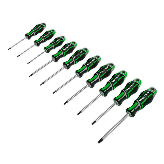 Sealey Screwdriver Set 10 Pieces TRX-Star GripMAX HiVis Green Hand Tool AK4324HV