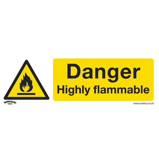 Sealey Warning Safety Sign Danger Highly Flammable Rigid Plastic 1 Piece SS45P1
