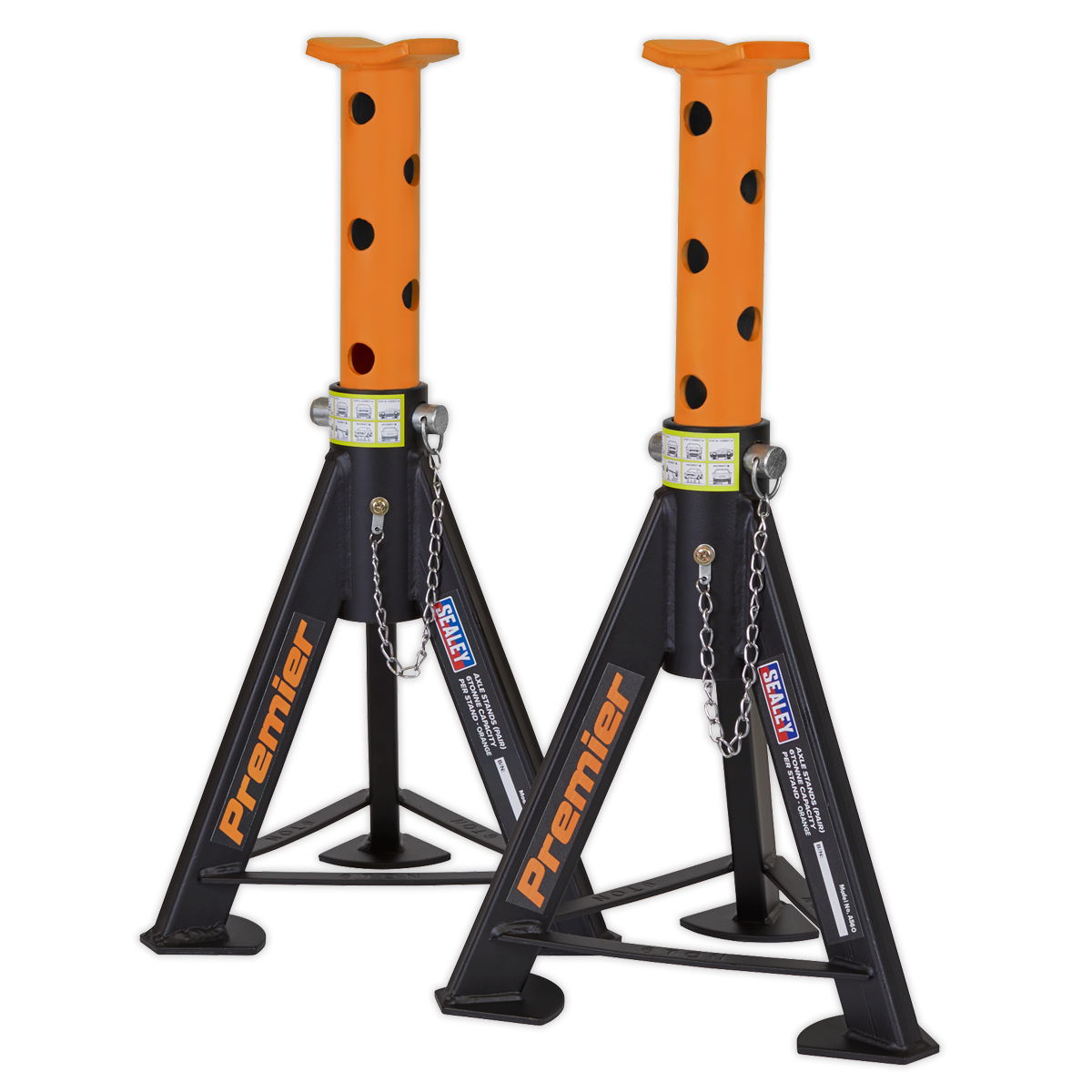 Sealey 2x Heavy Duty Lift Axle Stands 6 Tonne Capacity/Stand - Orange AS6O