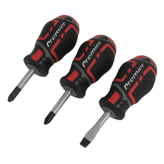 Sealey GripMAX Stubby Screwdriver Set TPV Rubber Soft Grip Handles 3 Pcs AK4328