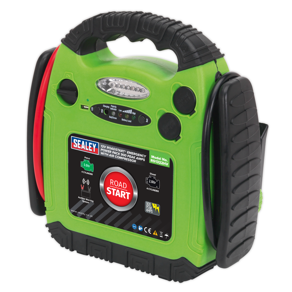 Sealey RoadStart Emergency Power Pack Air Compressor 12V 900 Peak Amps RS1322HV