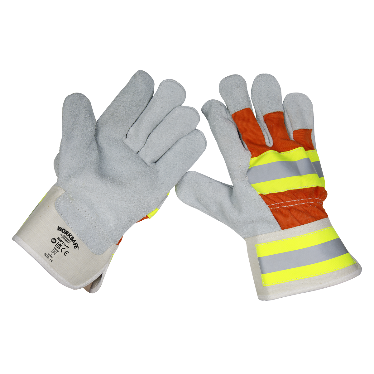 Sealey Reflective Riggers Gloves Workshop Safety Construction Pair SSP14HV