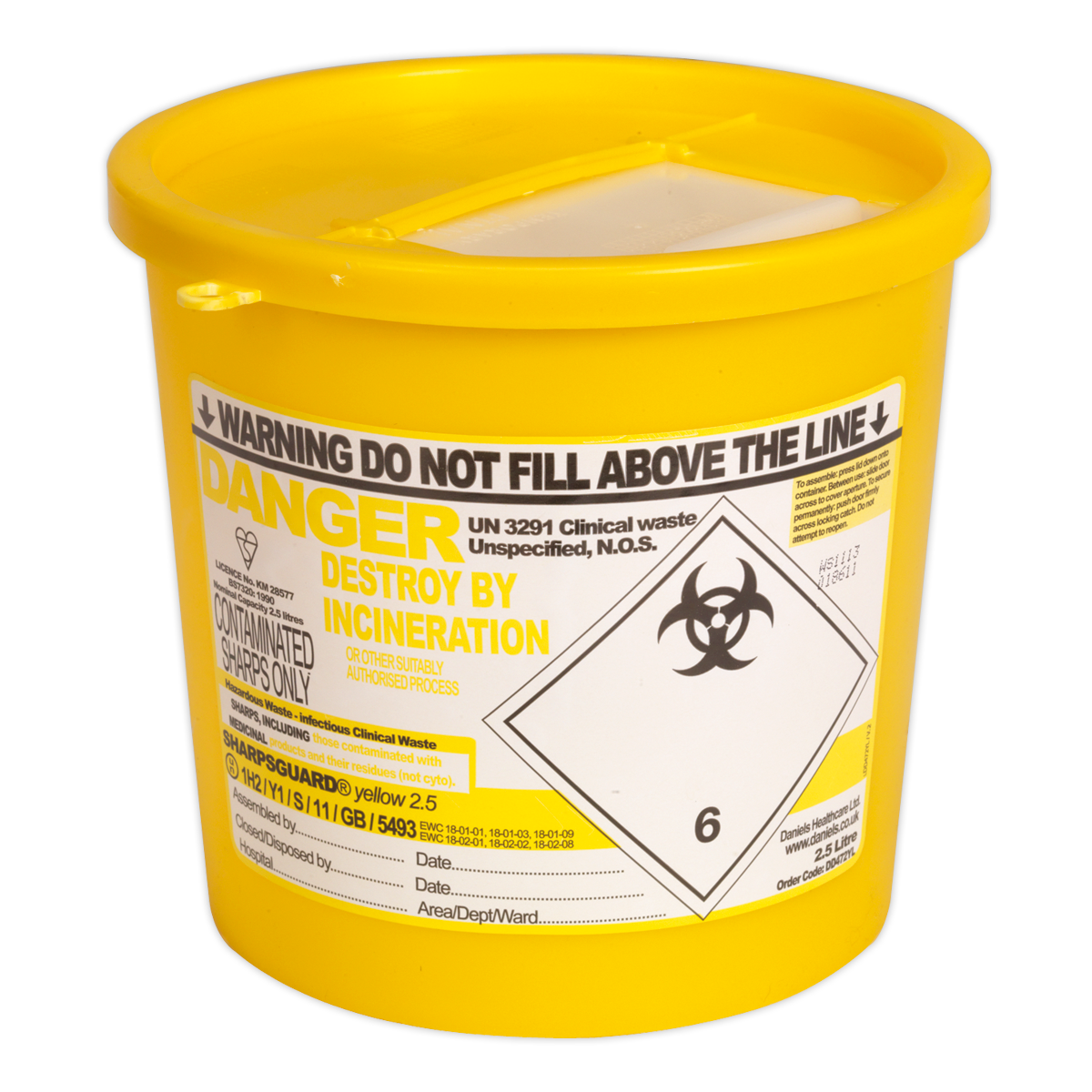 Sealey Sharps Bin Box 2.5L Safe Storage Waste Disposal Container SSP250