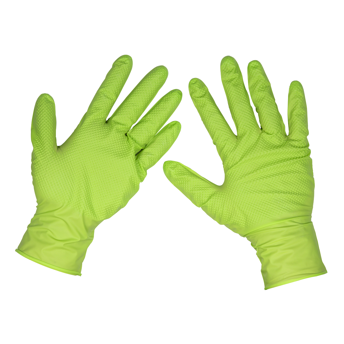 Sealey Nitrile Powder-Free Gloves Diamond Grip Hi-Vis Green XL 50pcs SSP54XL