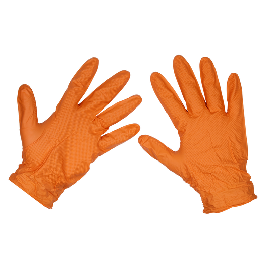 Sealey Orange Diamond Grip Extra Thick Nitrile Powder Free Gloves SSP56XL