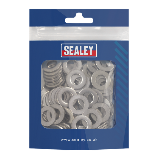 Sealey Stainless Steel Flat Washer DIN 125 M10 A2 Steel 100 Pieces SSW10