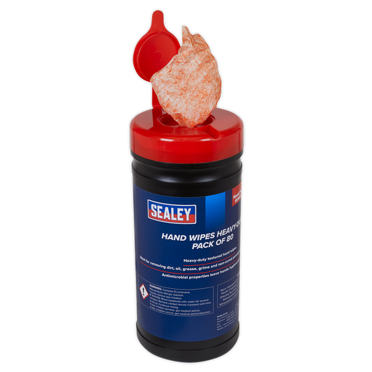 Sealey Hand Wipes Heavy Duty Textured Removes Dirt Oil Grease Pack of 80 SSW80