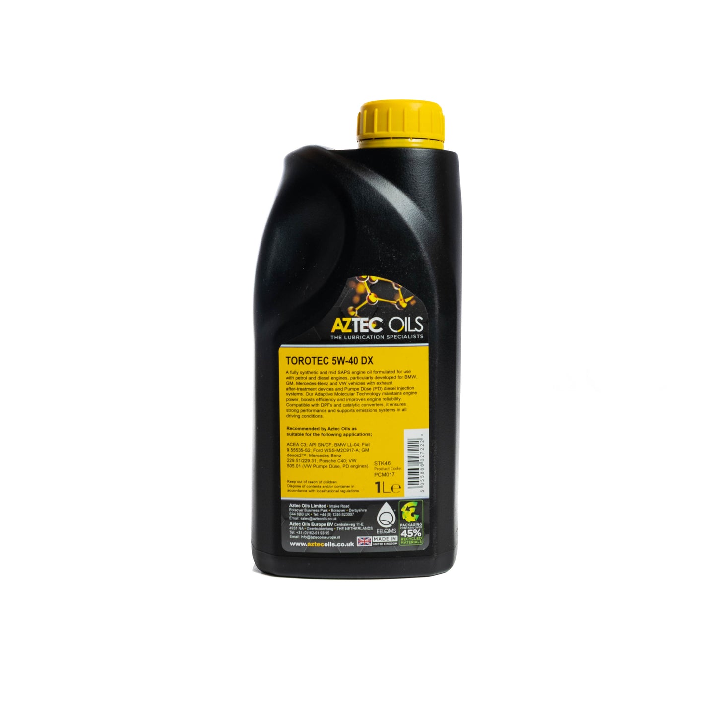 Engine Oil 1L TOROTEC 5W-40 DX Fully Synthetic Aztec Oils PCM017-S10