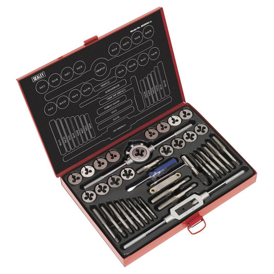 Sealey Tap & Die Set 40 Pcs Split Dies Metric With T-Handled Tap Wrench AK3040
